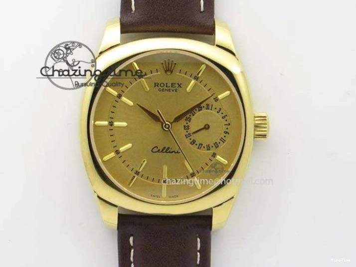 MiroTime 0505 Thermal Cellini Date YG Gold Sticks Dial On Brown Leather Strap A 3885
